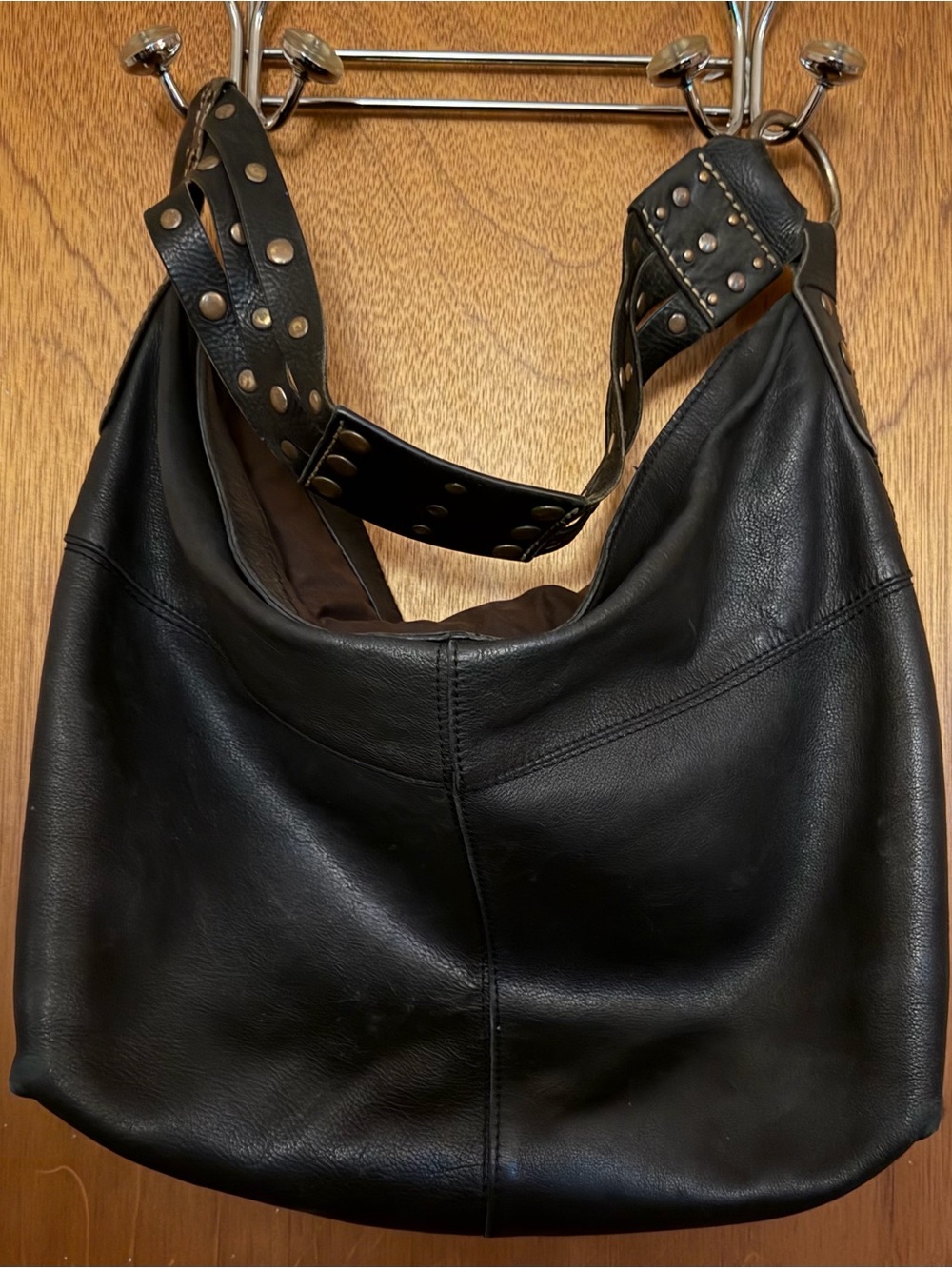 Lucky Brand Black Leather Shoulder Hobo with Studded Strap